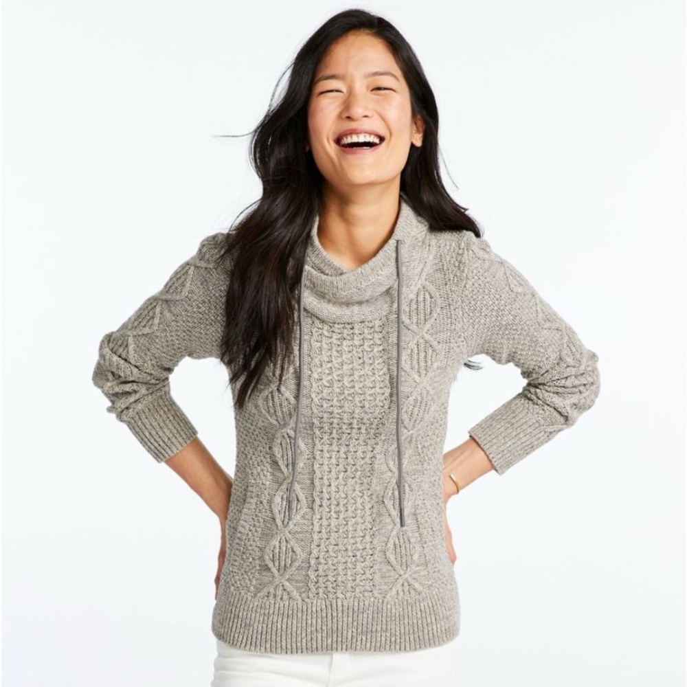 LL Bean Signature Cotton Funnelneck Fishermans Sweater Blue/White Womens Size XS